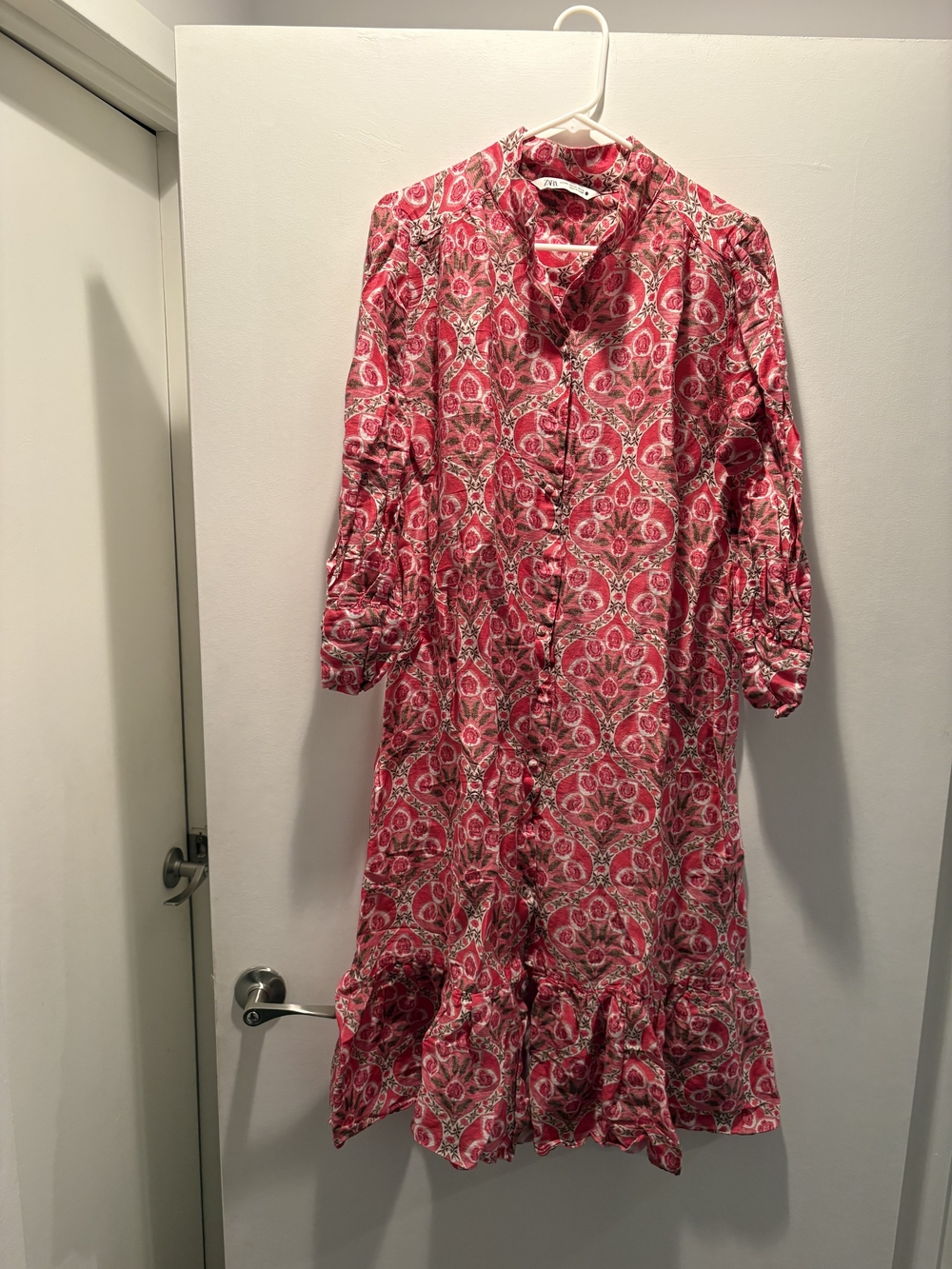 Zara Pink Paisley-Print Maxi Shirt Dress